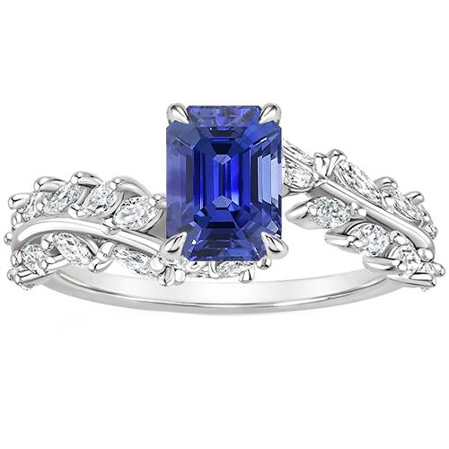 Engagement Ring Leaf Style Emerald Ceylon Sapphire & Diamond 5 Carats - Gemstone Ring-harrychadent.ca