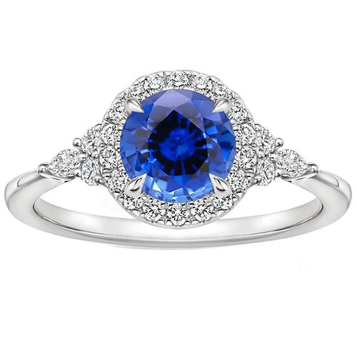 Engagement Ring Pear Diamond & Round Cut Halo Ceylon Sapphire 3 Carats - Gemstone Ring-harrychadent.ca