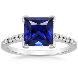 Engagement Ring Princess Ceylon Sapphire and Diamond 5.25 Carat