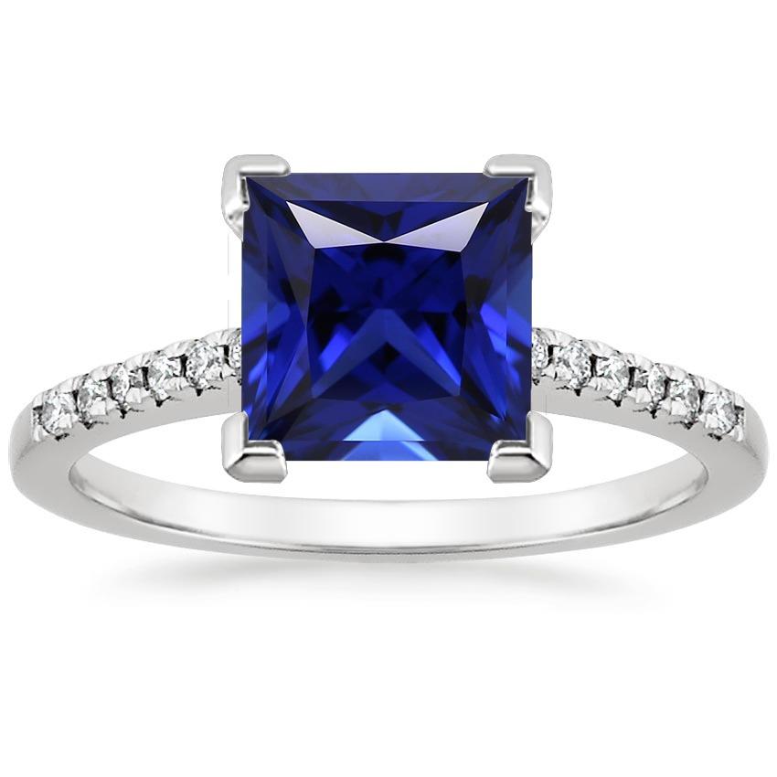 Engagement Ring Princess Ceylon Sapphire and Diamond 5.25 Carat - Gemstone Ring-harrychadent.ca