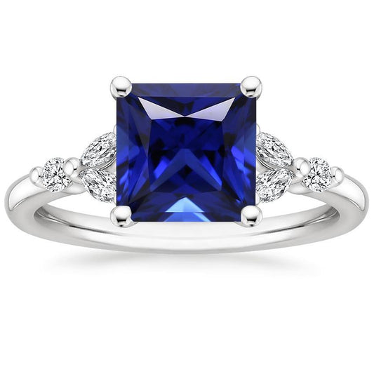 Engagement Ring Princess Cut Ceylon Sapphire and Diamond 5.5 Carat - Gemstone Ring-harrychadent.ca