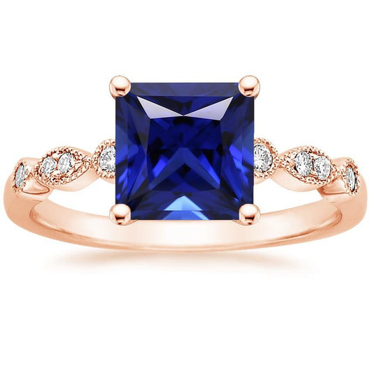 Engagement Ring Princess Sapphire Sri Lankan and Diamonds 5.25 Carats - Gemstone Ring-harrychadent.ca