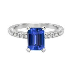 Engagement Ring Round Natural Earth Mined Diamond Sri Lankan Sapphire Emerald Cut 3 Carats
