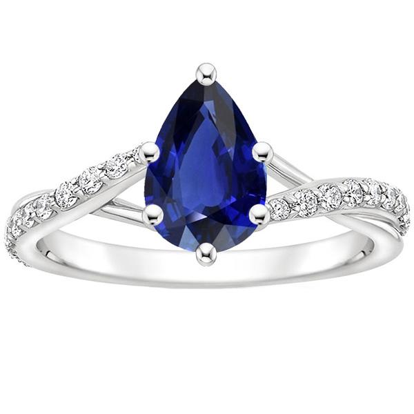 Engagement Ring Split Shank Pear Blue Sapphire & Diamonds 3.25 Carats - Gemstone Ring-harrychadent.ca