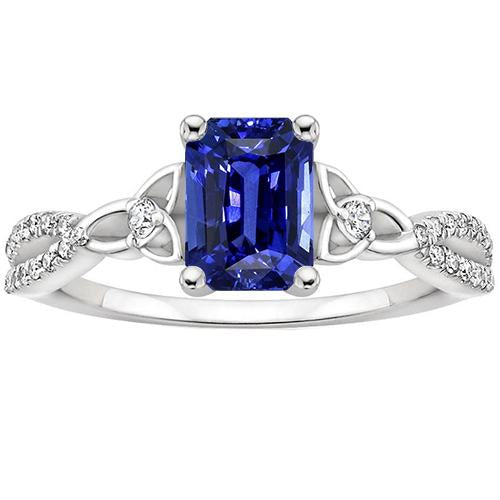Engagement Ring Split Shank Emerald Blue Sapphire & Diamond 4 Carats - Gemstone Ring-harrychadent.ca