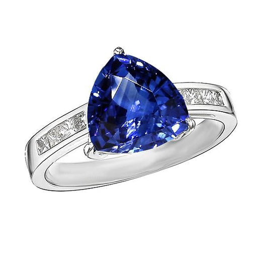 Engagement Ring Trillion Cut Sapphire 2.50 Carats Channel Set Diamonds - Gemstone Ring-harrychadent.ca