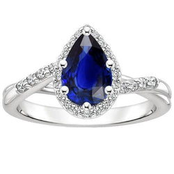 Engagement Ring Twist Style Pear Blue Sapphire & Natural Earth Mined Diamonds 5 Carats