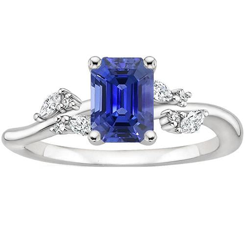 Engagement Ring White Gold Emerald Blue Sapphire & Diamond 4 Carats - Gemstone Ring-harrychadent.ca