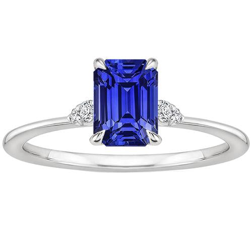 Engagement Ring With Accents Ceylon Sapphire & Diamond 3.50 Carats - Gemstone Ring-harrychadent.ca