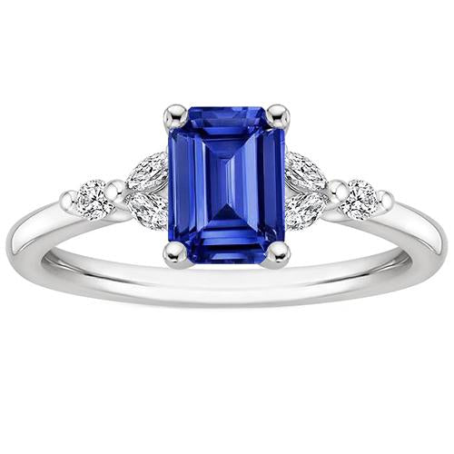 Engagement Ring With Accents Emerald Blue Sapphire & Diamond 4 Carats - Gemstone Ring-harrychadent.ca