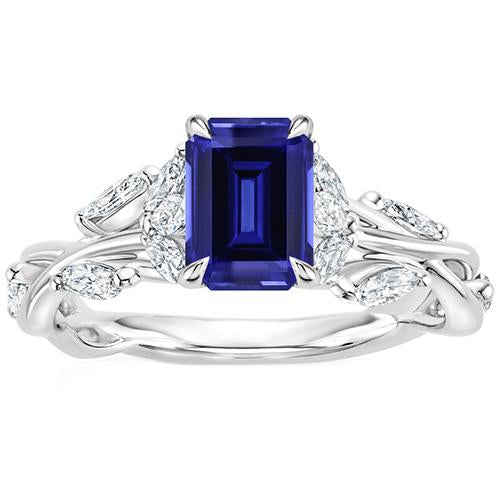 Engagement Ring With Side Stones Ceylon Sapphire & Diamond 4.50 Carats - Gemstone Ring-harrychadent.ca