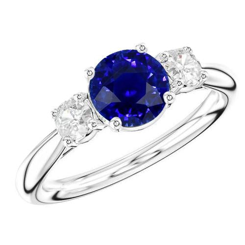 Engagement Three Stone Ring Round Blue Sapphire 2.50 Carats Diamonds - Gemstone Ring-harrychadent.ca