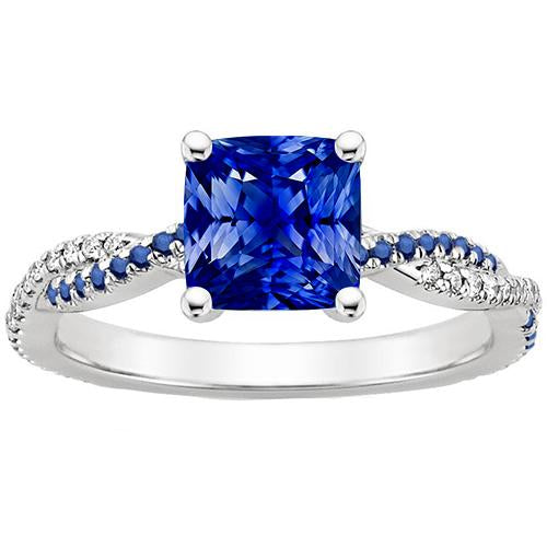 Fancy Diamond Engagement Ring Blue Ceylon Sapphires 3.45 Carats Gold - Gemstone Ring-harrychadent.ca