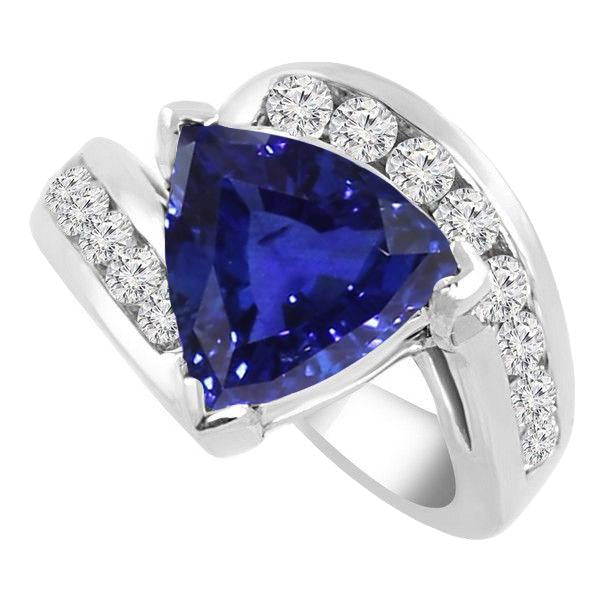 Fancy Women Ring Trillion Sapphire Round Channel Set Diamonds 4 Carats - Gemstone Ring-harrychadent.ca