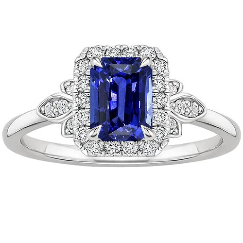 Flower Style Ring Emerald Ceylon Sapphire & Diamond 4.25 Carats - Gemstone Ring-harrychadent.ca