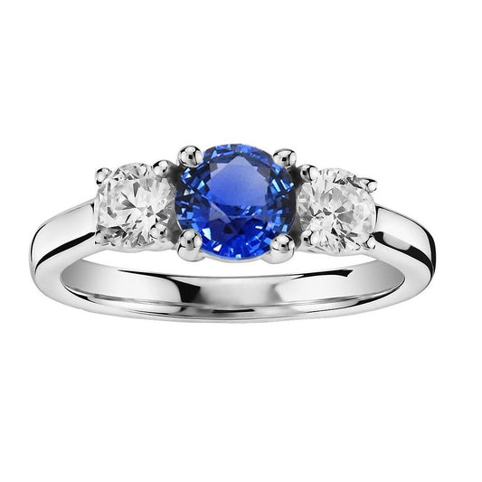 Gemstone 3 Stone Ring Round Sri Lankan Sapphire 2.50 Carats Diamond - Gemstone Ring-harrychadent.ca
