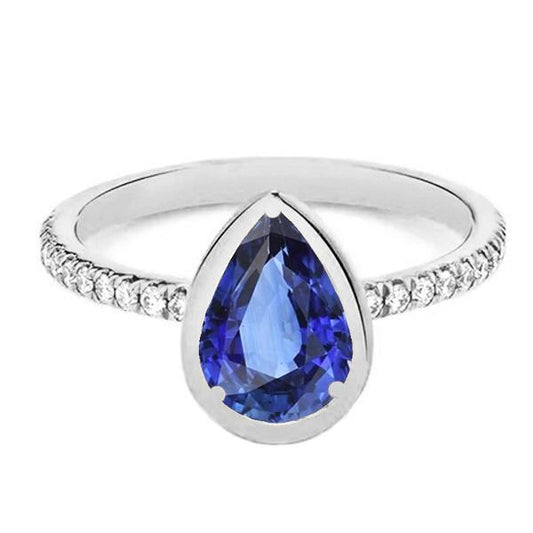 Gemstone Bezel Set Blue Sapphire Ring & Diamonds 3.50 Carats - Gemstone Ring-harrychadent.ca