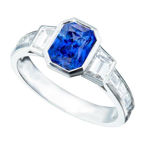 Gemstone Bezel Set Radiant Sapphire Ring Diamond Jewelry 2.50 Carats - Gemstone Ring-harrychadent.ca
