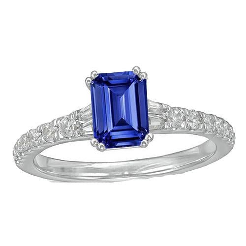 Gemstone Blue Sapphire Ring Baguette & Round Accents 3.50 Carats - Gemstone Ring-harrychadent.ca