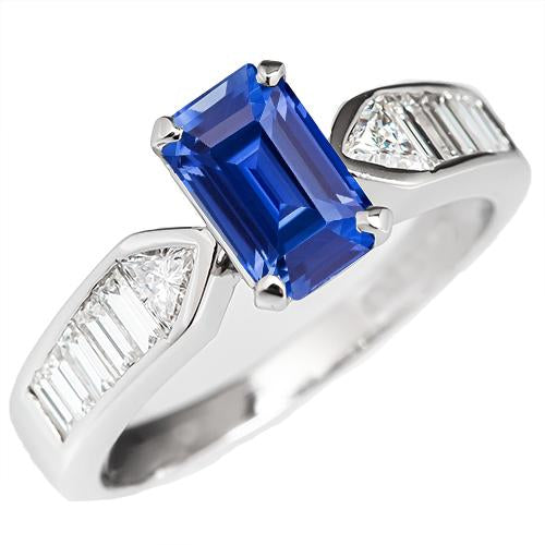 Gemstone Blue Sapphire Ring Trillion & Baguettes Accented 3.50 Carats - Gemstone Ring-harrychadent.ca