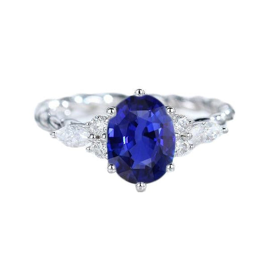 Gemstone Blue Sapphire Ring With Marquise & Round Diamonds 4 Carats - Gemstone Ring-harrychadent.ca