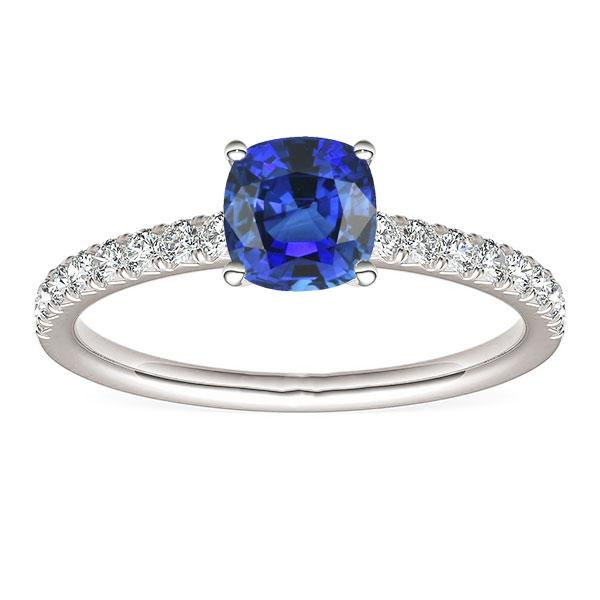 Gemstone Cushion Cut Sapphire Ring 2.50 Carats Fishtail Set Diamonds - Gemstone Ring-harrychadent.ca