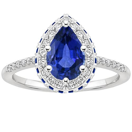 Gemstone Diamond Engagement Ring Halo Pear Cut Blue Sapphire 6 Carats - Gemstone Ring-harrychadent.ca