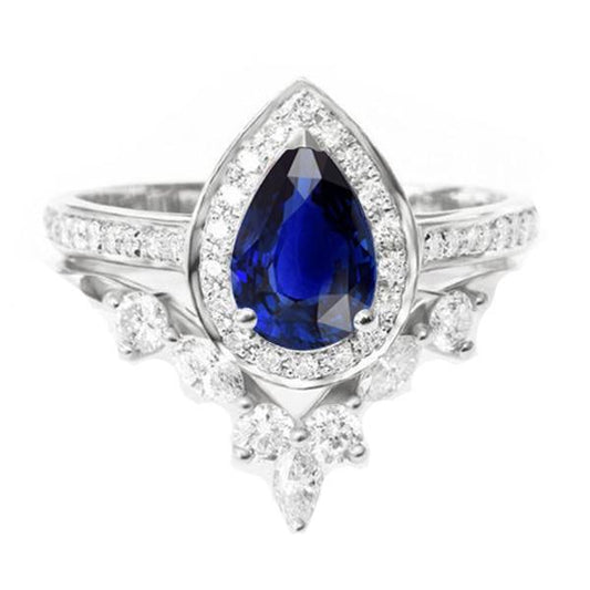 Gemstone Diamond Engagement Ring Set Crown Style 4 Carats White Gold - Gemstone Ring-harrychadent.ca