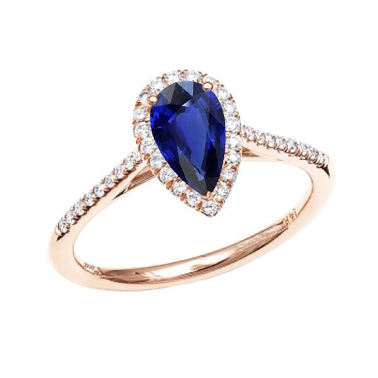 Gemstone Diamond Jewelry Halo Pear Ceylon Sapphire Ring 3.50 Carats - Gemstone Ring-harrychadent.ca