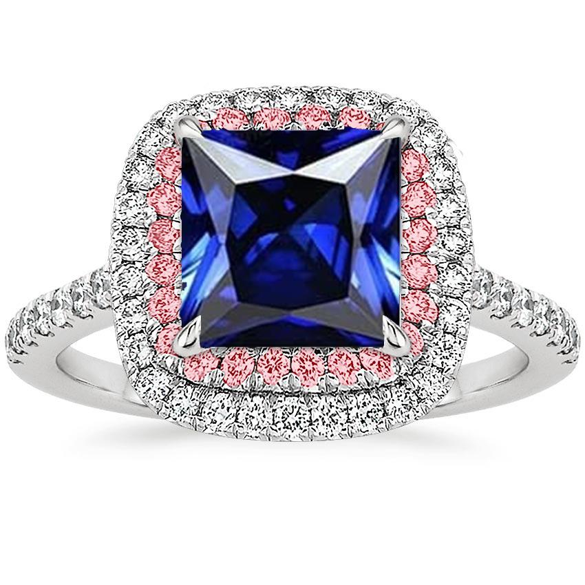 Gemstone Diamond Ring Blue & Pink Sapphire Double Halo 6.50 Carat Gold - Gemstone Ring-harrychadent.ca