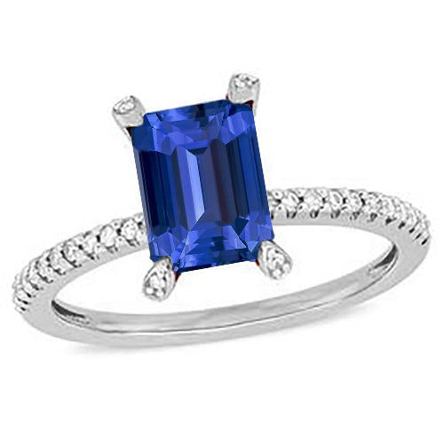 Gemstone Emerald Blue Sapphire Ring & Pave Set Diamonds 3 Carats - Gemstone Ring-harrychadent.ca