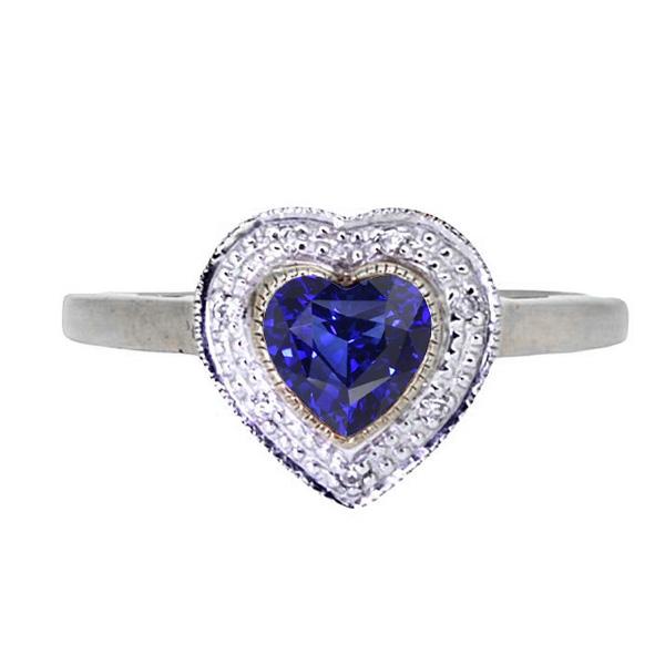 Gemstone Engagement Halo Ring Heart Sri Lankan Sapphire 2 Carats - Gemstone Ring-harrychadent.ca