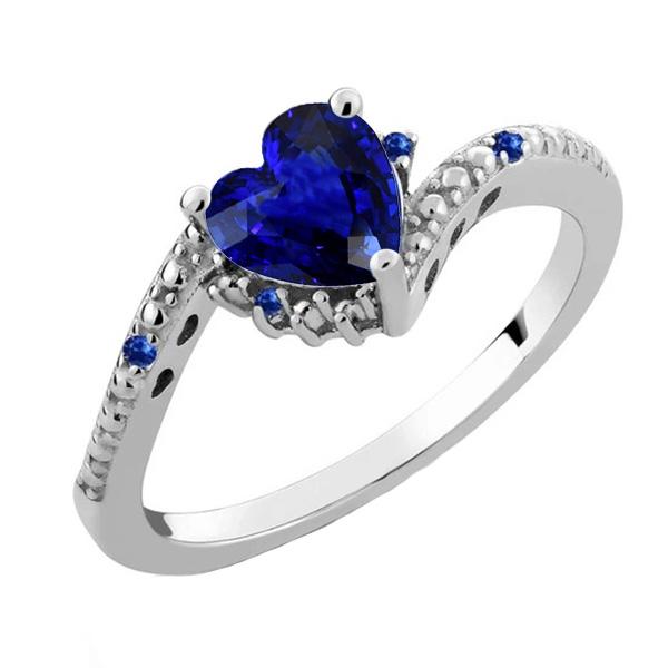 Gemstone Engagement Heart & Round Blue Sapphire Ring 2 Carats - Gemstone Ring-harrychadent.ca