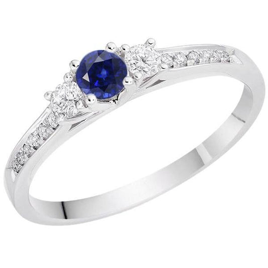 Gemstone Engagement Ring 2 Carats Round Diamond Blue Sapphire Jewelry - Gemstone Ring-harrychadent.ca