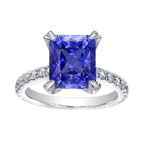 Gemstone Engagement Ring Pave Set Diamonds Radiant Sapphire 3 Carats - Gemstone Ring-harrychadent.ca