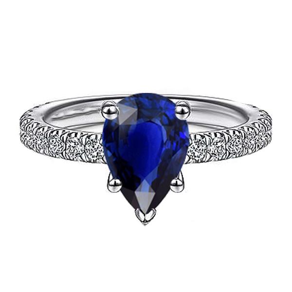 Gemstone Engagement Ring Pear Ceylon Sapphire Pave Set 3.50 Carats - Gemstone Ring-harrychadent.ca