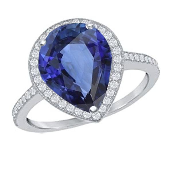 Gemstone Halo Pear Ceylon Sapphire Ring & Diamonds 5 Carats - Gemstone Ring-harrychadent.ca