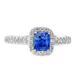 Gemstone Halo Sapphire Ring 2.50 Carats Scallop Set Diamonds Jewelry