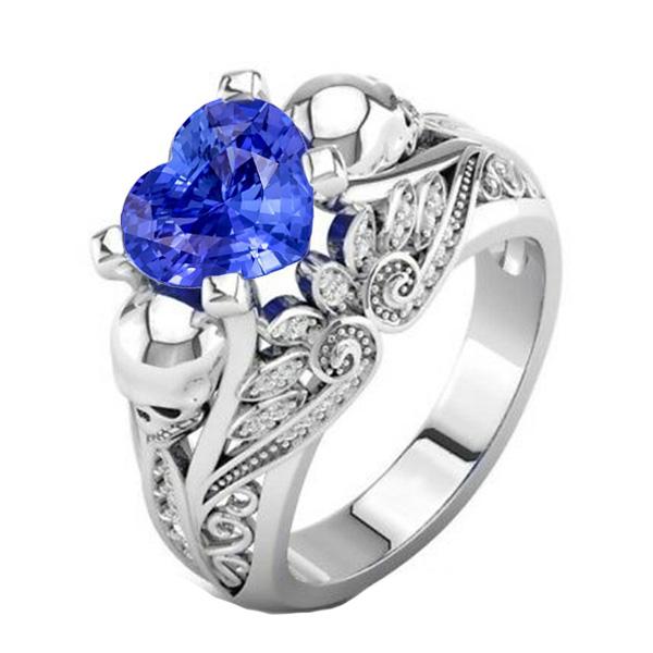 Gemstone Heart Blue Sapphire Ring Antique Style Diamonds 2 Carats - Gemstone Ring-harrychadent.ca