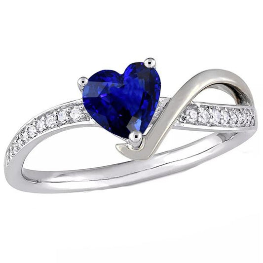 Gemstone Heart Blue Sapphire Ring Twisted Shank Diamonds 2.50 Carats - Gemstone Ring-harrychadent.ca