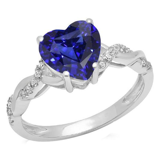 Gemstone Heart Blue Sapphire Ring Twisted Style 3.50 Carats Diamonds - Gemstone Ring-harrychadent.ca