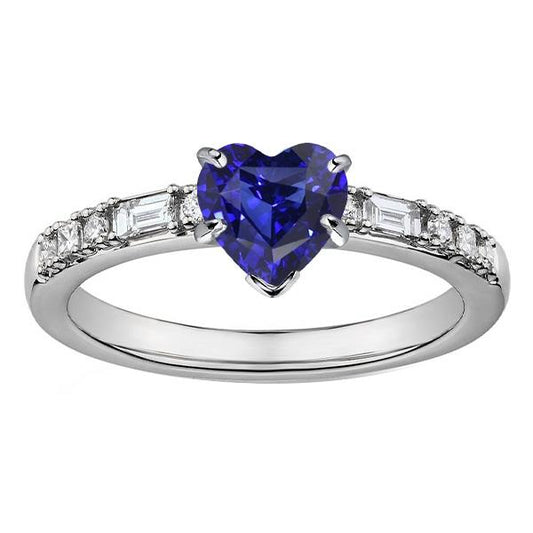 Gemstone Heart Sapphire Ring Baguette & Princess Diamonds 2.50 Carats - Gemstone Ring-harrychadent.ca