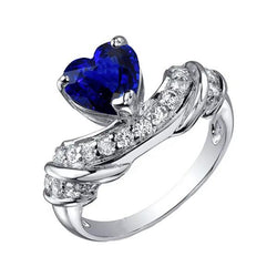 Gemstone Heart Wedding Ring Blue Sapphire Accented Natural Earth Mined Diamonds 3 Carats