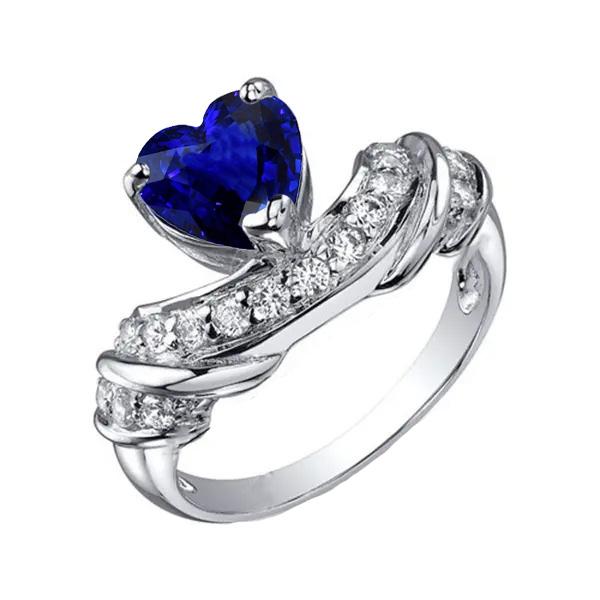 Gemstone Heart Wedding Ring Blue Sapphire Accented Diamonds 3 Carats - Gemstone Ring-harrychadent.ca