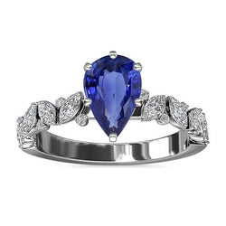 Gemstone Jewelry Blue Sapphire Ring Marquise & Round Natural Earth Mined Diamonds 3 Carats