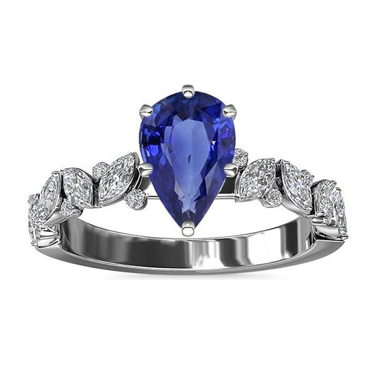 Gemstone Jewelry Blue Sapphire Ring Marquise & Round Diamonds 3 Carats - Gemstone Ring-harrychadent.ca