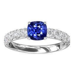 Gemstone Jewelry Cushion Ceylon Sapphire Ring 3 Carats Natural Earth Mined Diamonds