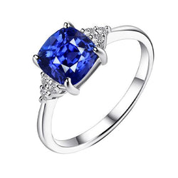 Gemstone Jewelry Cushion Sapphire Ring 2.50 Carats Small Round Natural Earth Mined Diamond