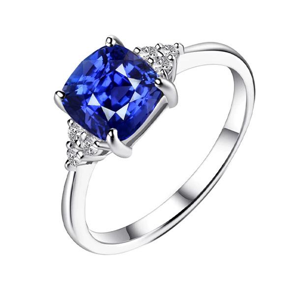 Gemstone Jewelry Cushion Sapphire Ring 2.50 Carats Small Round Diamond - Gemstone Ring-harrychadent.ca