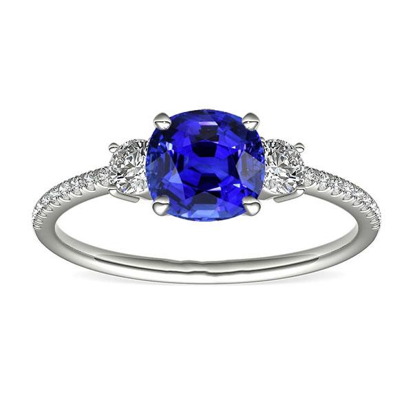 Gemstone Jewelry Cushion Sapphire Ring 3.50 Carats 3 Stone Style - Gemstone Ring-harrychadent.ca